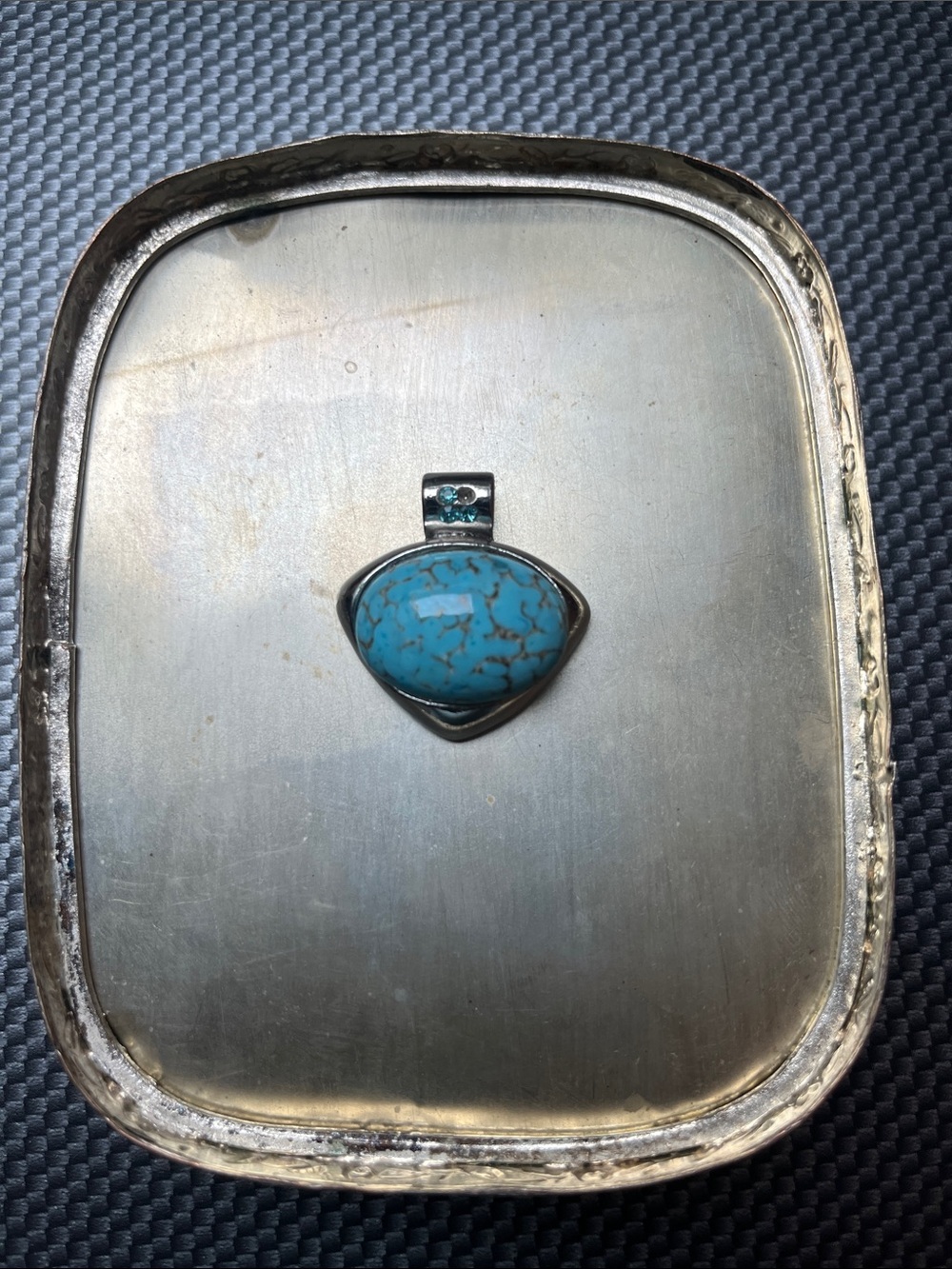 Turquoise Stone Silver Pendant - Blue Turquoise Cabochon